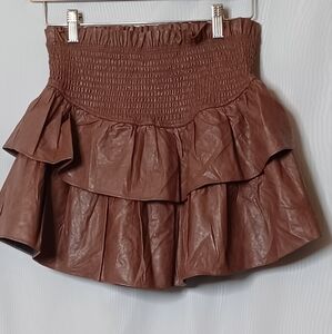 Gab & Kate Brown Smock Waist Ruffle Tiered Mini Skirt. Size S
